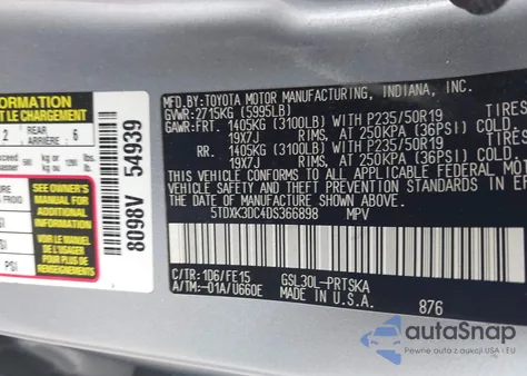 2013 Toyota Sienna Se 8 Passenger из США, поврежденный, VIN 5TDXK3DC4DS366898